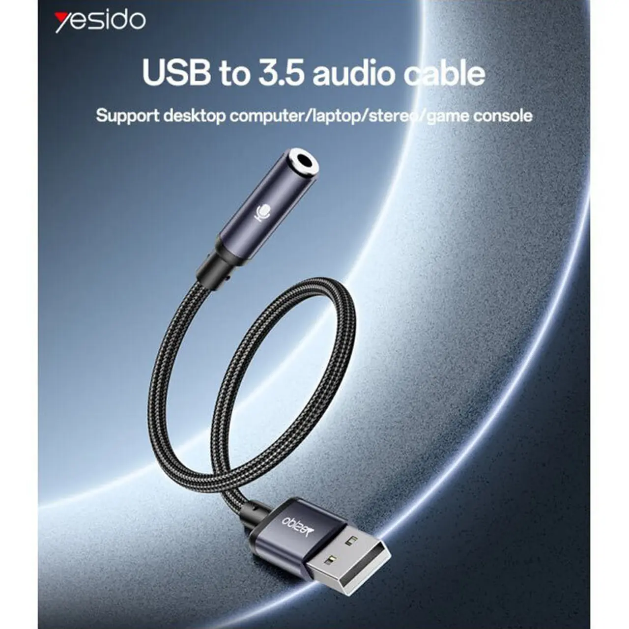 تبدیل Yesido USB به جک 3.5 میلیمتری مدل YAU46 - مشکی (گارانتی 18 ماه تعویض نیکان همراه)